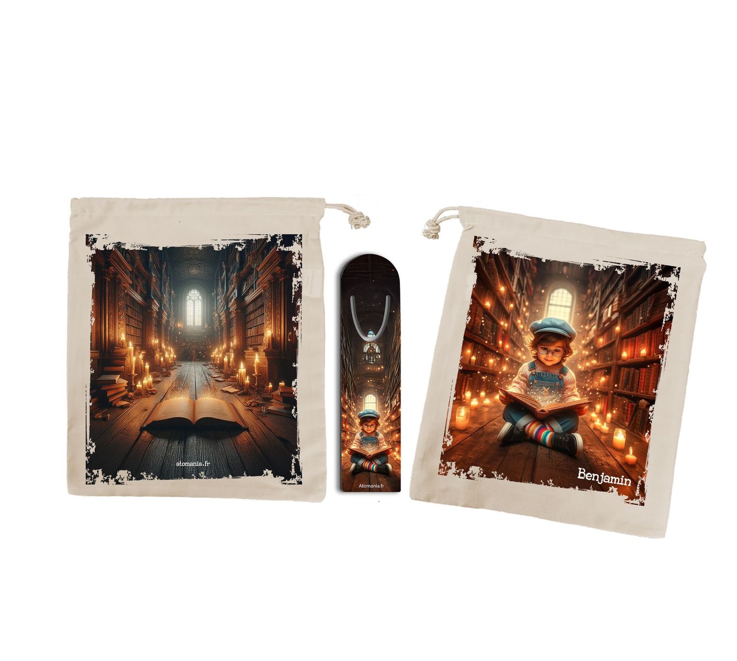 Sac à Livre Personnalisable "Lecture Magique" et Marque-Pages pour Garçon, Cadeau Unique pour Jeune Lecteur??