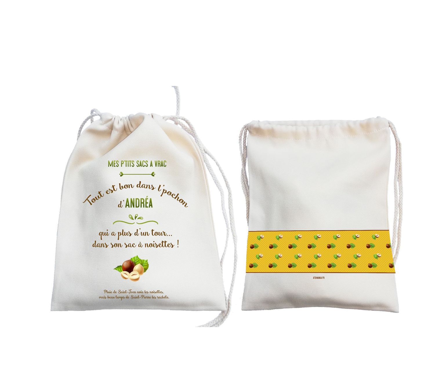 ? Sac à Vrac Personnalisé "Tout est bon dans l’pochon !" ? – Prénom au choix, Design Automnal, Fait Main en France ??