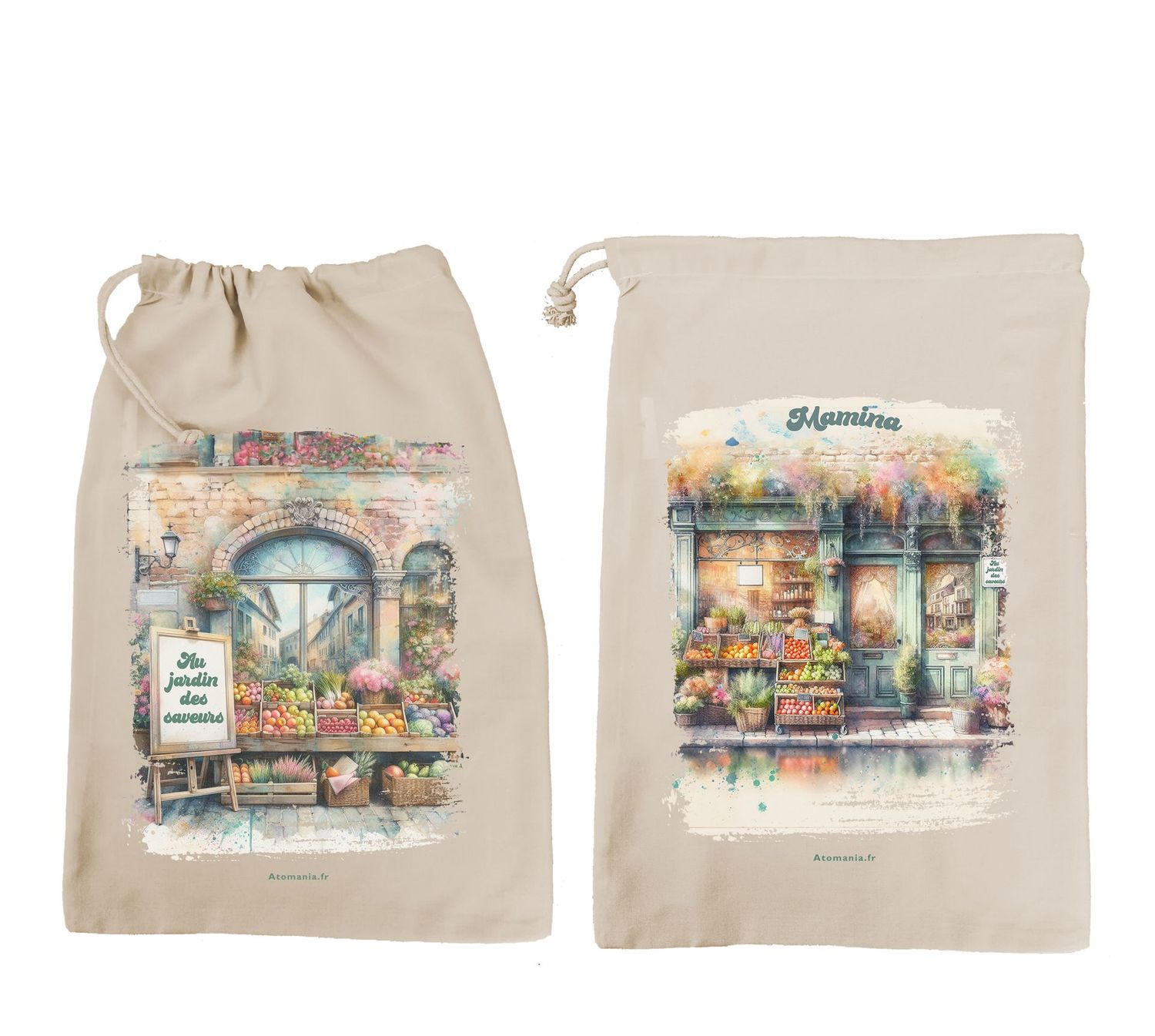 Sac à Vrac Personnalisable « Au Jardin des Saveurs » ?? – Design Élégant, Toile Robuste & Fermeture Sécurisée