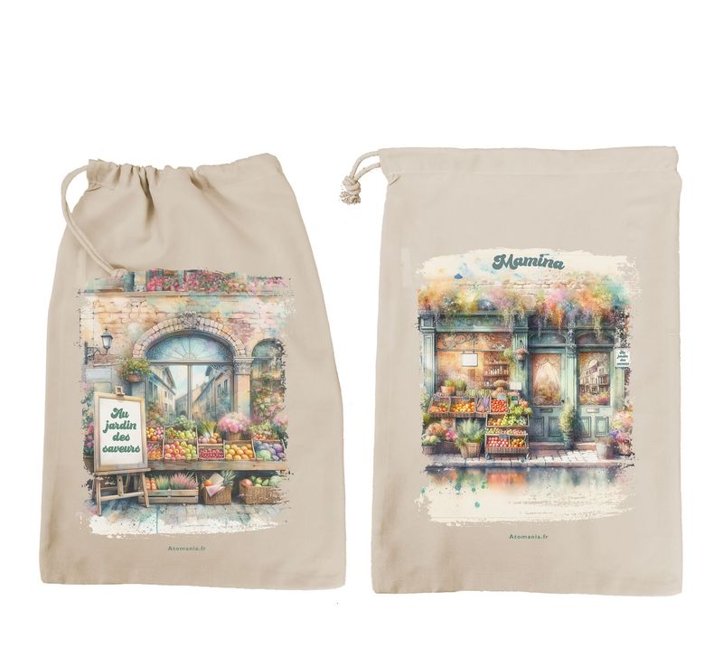 Sac à Vrac Personnalisable « Au Jardin des Saveurs » ?? – Design Élégant, Toile Robuste & Fermeture Sécurisée