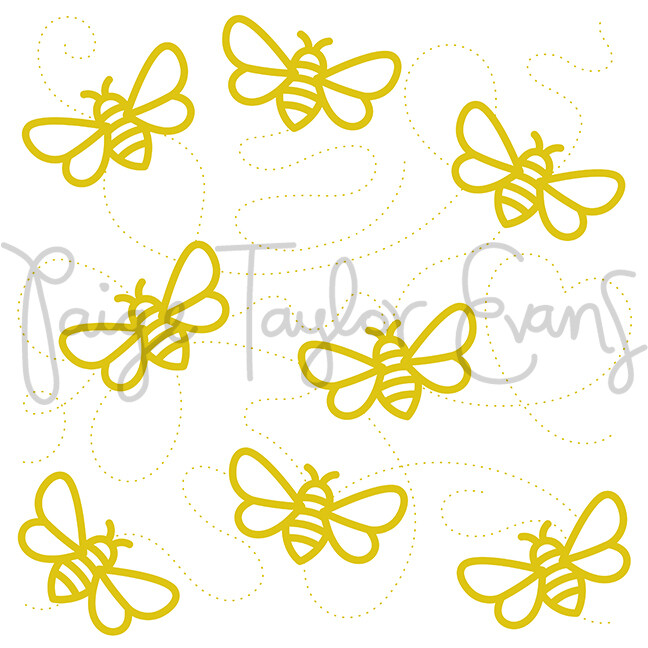 Bees with Stitching Background Digital Cut File