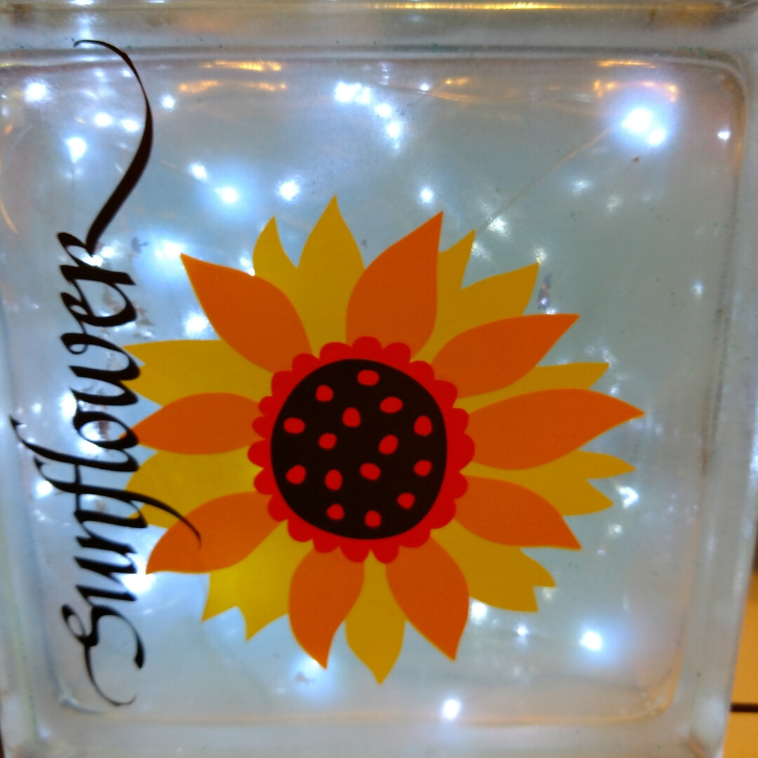Sunflower Lighted Glass Block Fall Decor