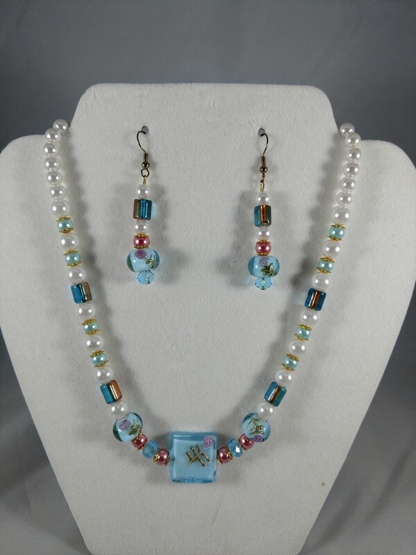 Faux Pearl and Blue Rose Bridal Set Faux Pearl and Blue Rose Bridal Set