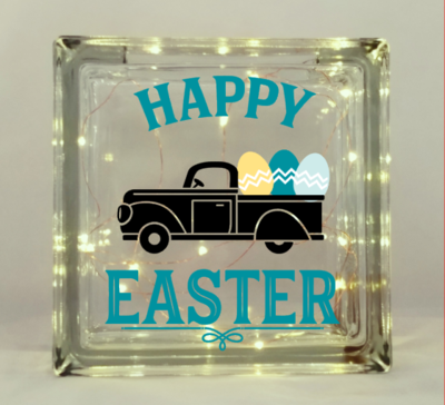 Vintage Truck Glass Block Easter Decor