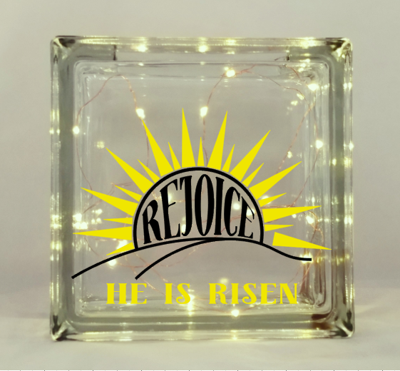 He Is Risen Glass Block Easter Decor