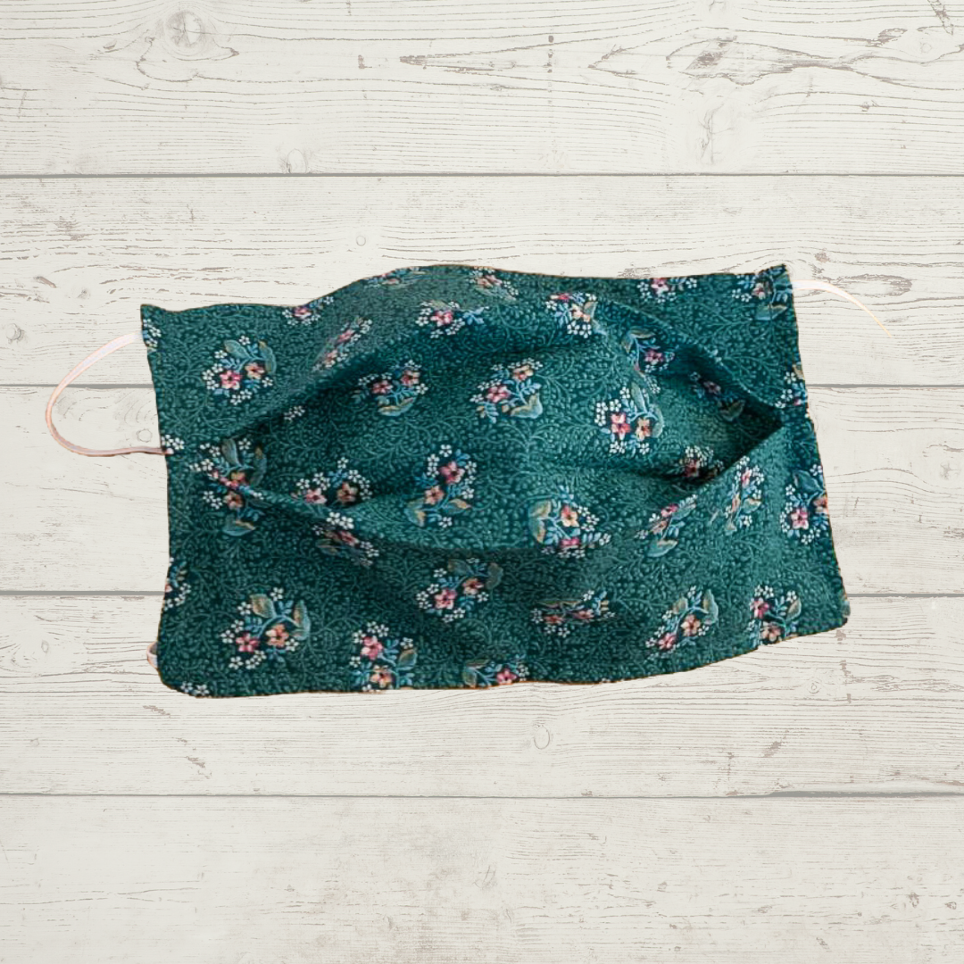 Handmade Green Floral Print Face Mask