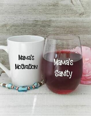 Mama's Motivation and Sanity Mug and Glass Set