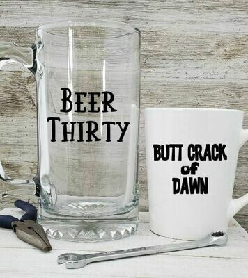 Beer and Coffee Gift Set for Dad, Beer Thirty and Butt Crack of Dawn