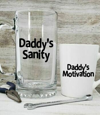 Daddy's Motivation and Daddy's Sanity, Beer Stein and Coffee Mug Gift Set for Dad