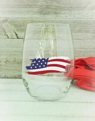 American Flag Wine Glass, Patriotic Glass