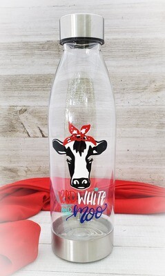 Patriotic Heifer Water Bottle, Red, White and Moo!