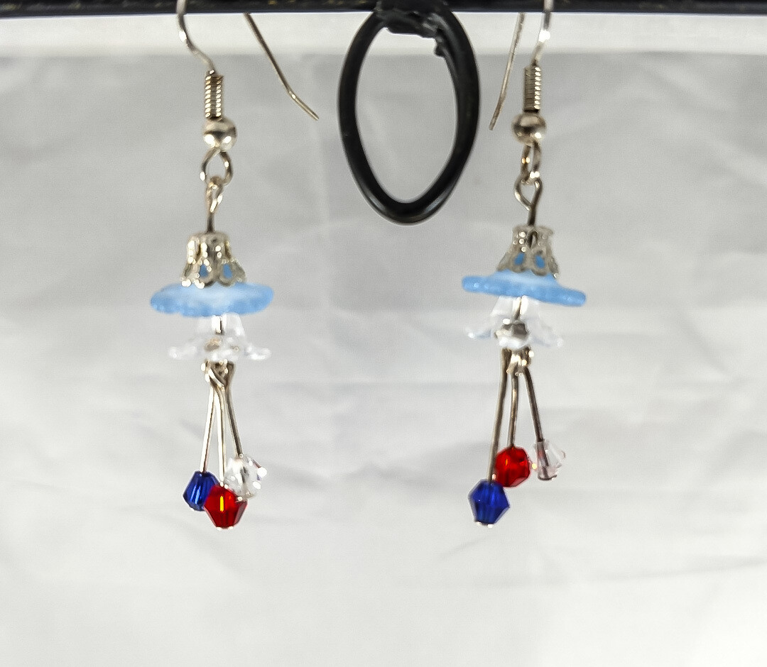 Red&lt; White and Blue Flower Dangle Earrings