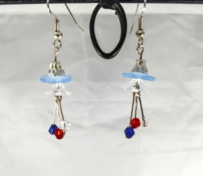 Red&lt; White and Blue Flower Dangle Earrings
