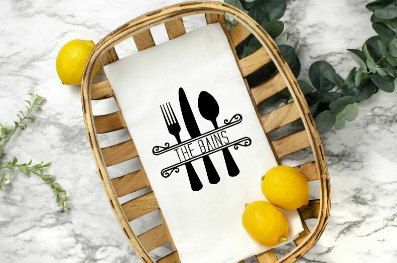 Silverware Monogrammed Tea Towel, Kitchen Towel, Hand Towel