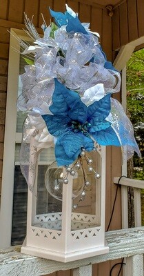 Blue and White Christmas Lantern with Swag