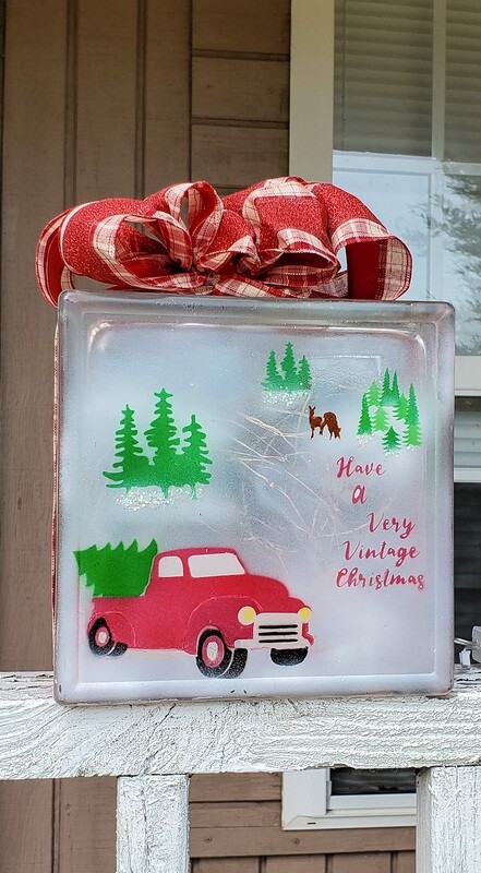 Red Truck Lighted Christmas Block