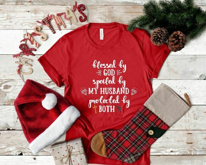 Blessed by God, Spoiled by My Husband, Protected by Both, Women&#39;s Graphic Tee