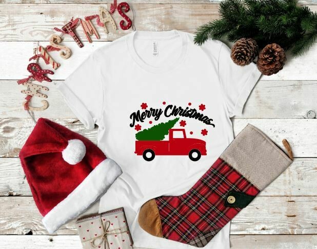 Red truck Merry Christmas Graphic Tee
