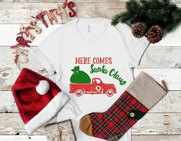 Here Comes Santa Claus Red Truck Graphic Tee