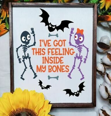 Framed Wooden Halloween Skeleton Sign