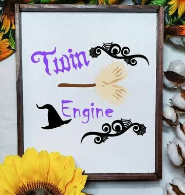 Twin Engine Broom Wooden Halloween Sign
