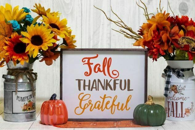 Fall Thankful and Grateful Wooden Sign