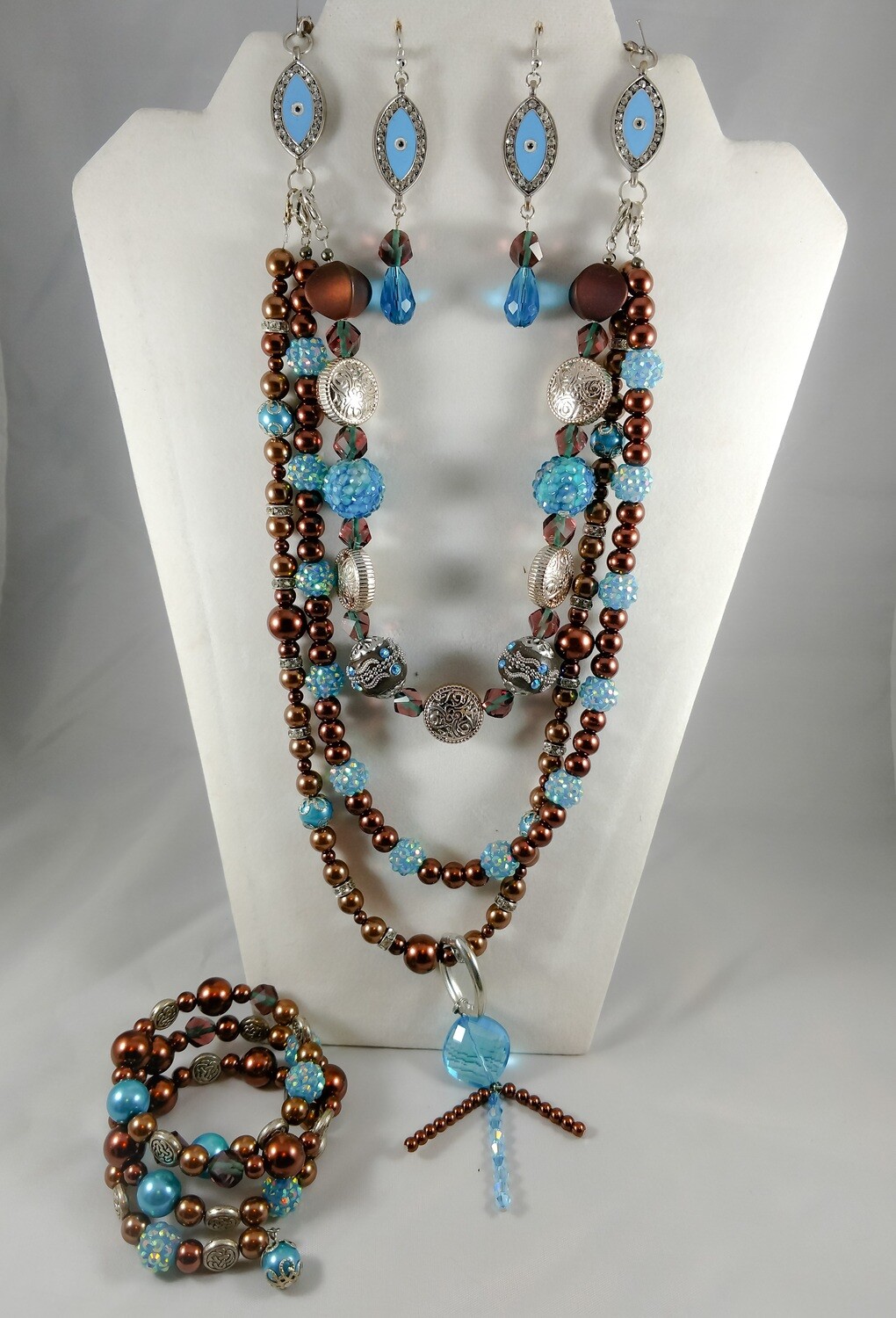 Brown and Teal Layered Statement Jewelry Set