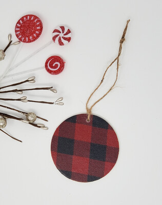 Buffalo Plaid Wooden Disc Christmas Ornament