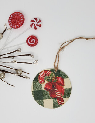 Decoupaged Candy Cane Wooden Christmas Ornament