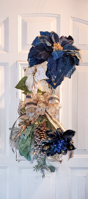 Blue and Gold Christmas Door Swag Blue and Gold Christmas Door Swag