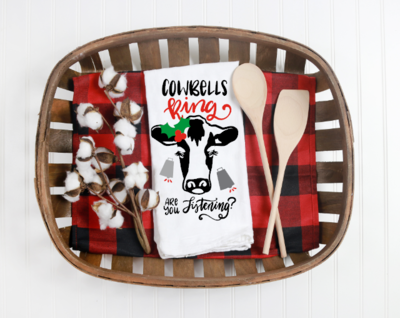 Cow Bells Ring Christmas Heifer Tea Towel