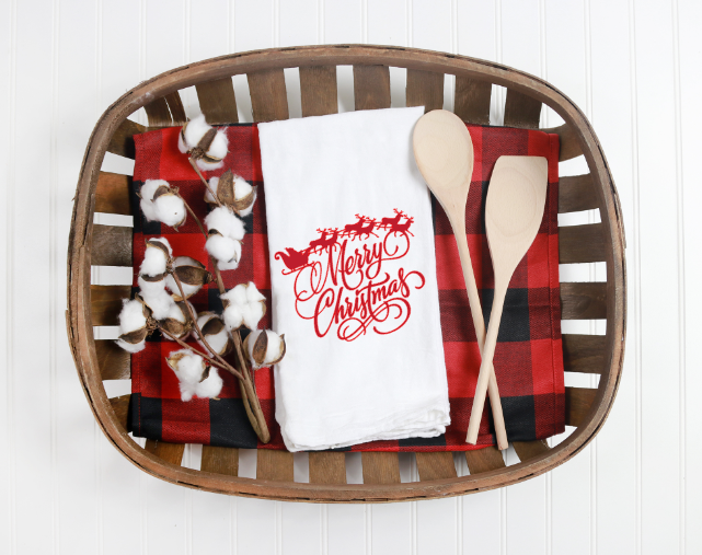 Merry Christmas Santa&#39;s Sleigh Tea Towel