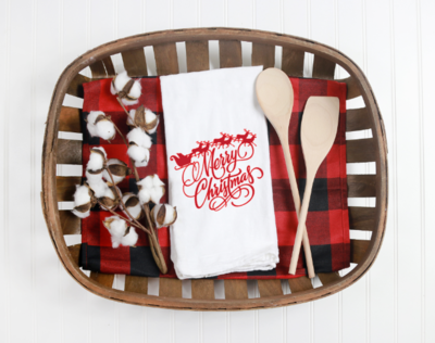 Merry Christmas Santa's Sleigh Tea Towel