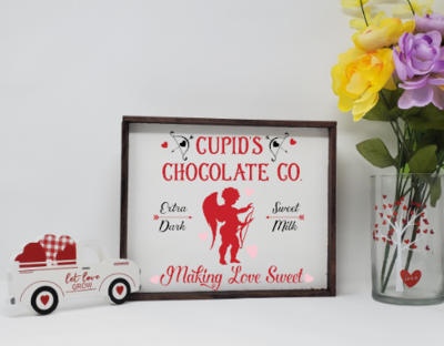 Cupid&#39;s Chocolate Co. Wooden Farmhouse Valentine&#39;s Day Sign