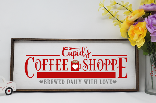Cupid&#39;s Coffee Shoppe Wooden Farmhouse Valentine Sign