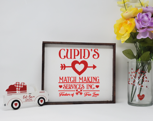 Cupid&#39;s Matchmaking Services Wooden Farmhouse Valentine Sign