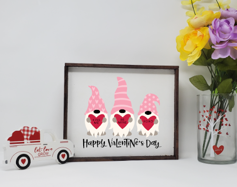 Happy Valentine&#39;s Day Gnomes Sign, Wooden Farmhouse Valentines Sign