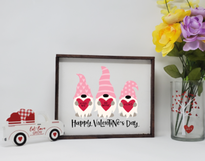 Happy Valentine's Day Gnomes Sign, Wooden Farmhouse Valentines Sign