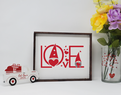 LOVE Gnome Wooden Farmhouse Valentines Sign