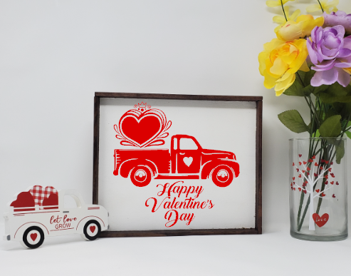 Red Truck Wooden Farmhouse Valentines Sign, Choose Design: Truck 1
