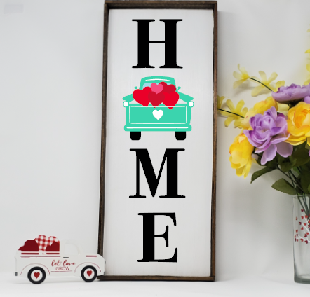 Old Truck Valentine&#39;s Home Sign, Wooden Farmhouse Sign