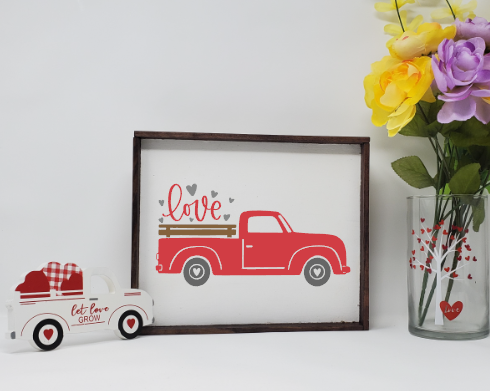 Red Truck Love Wooden Farmhouse Valentines Sign