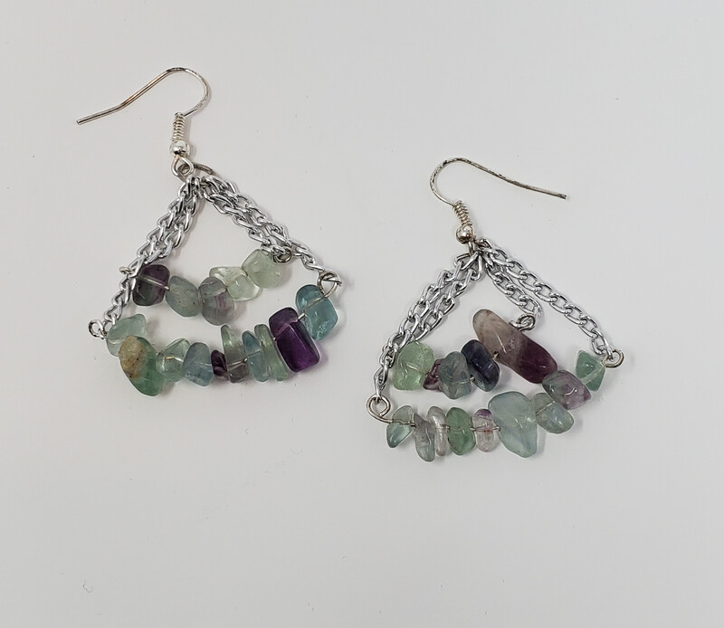 Rainbow Fluorite Gemstone Swag Earrings Rainbow Fluorite Gemstone Swag Earrings