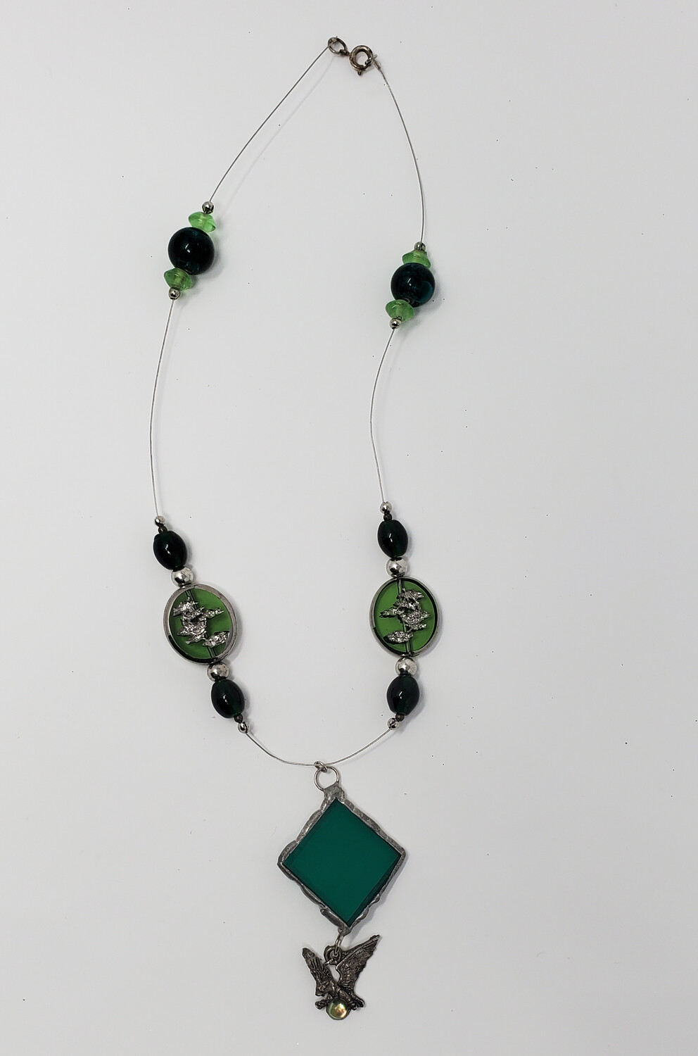 Green Glass Beaded Eagle Necklace