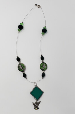 Green Glass Beaded Eagle Necklace