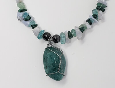 Green Adventurine and Malachite Necklace, Green Gemstone Chip Necklace