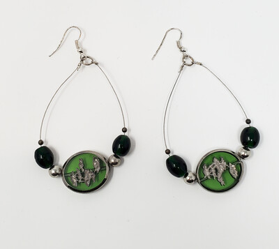 Green and Silver Glass Beaded Teardrop Earrings
