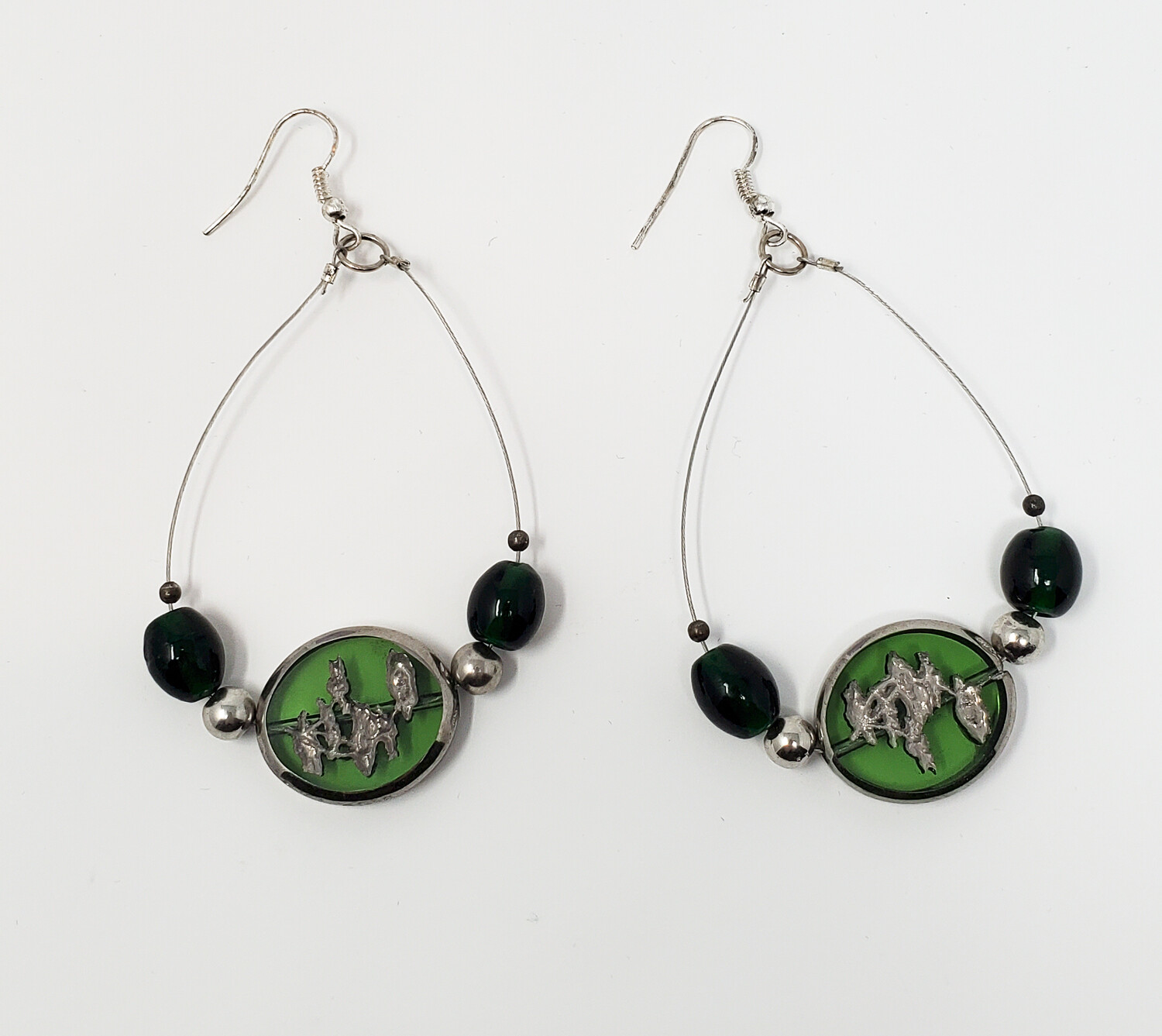 Green and Silver Glass Beaded Teardrop Earrings, Make it a Set: Earrings Only