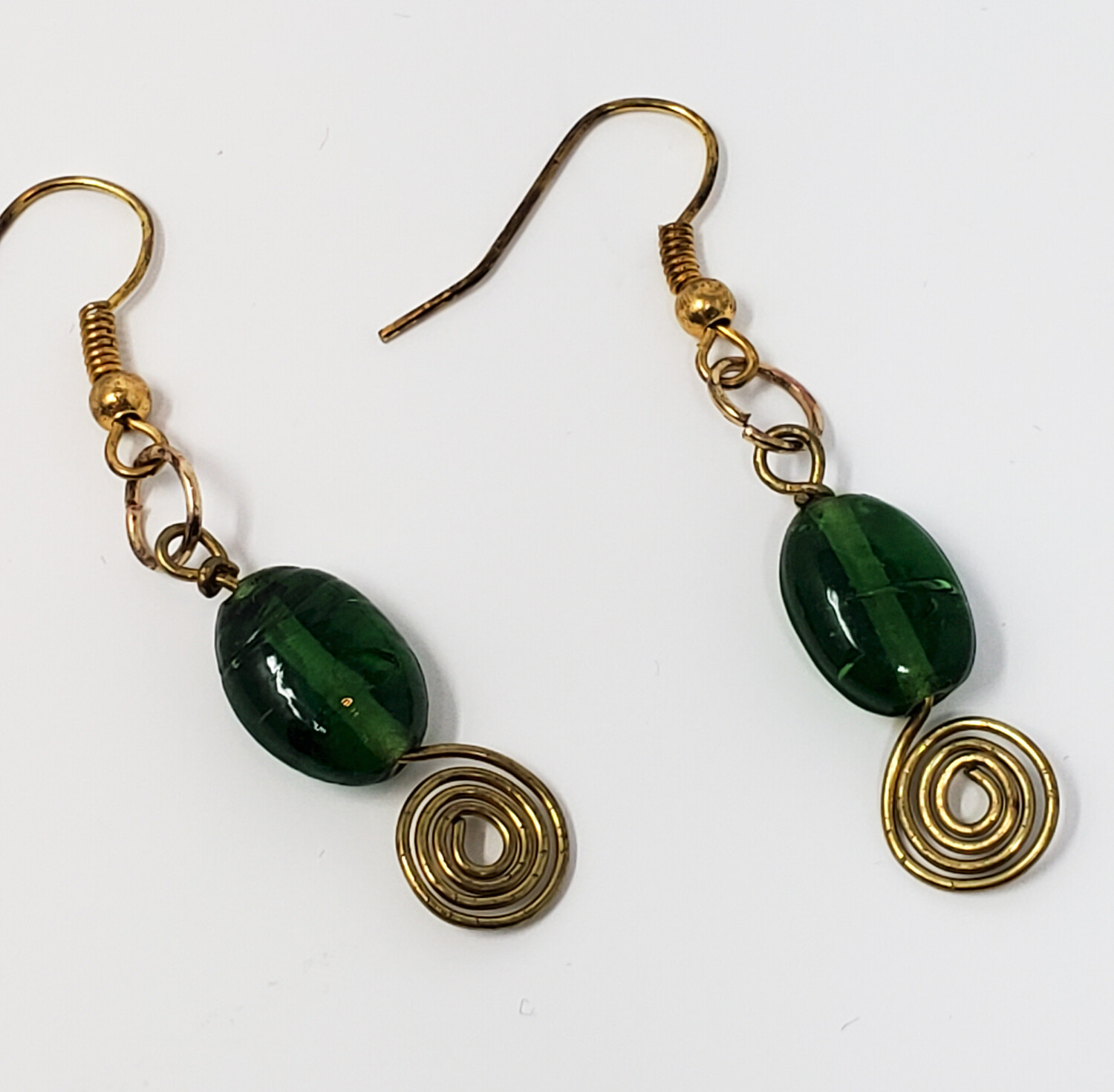 Green and Gold Beaded Twist Earrings