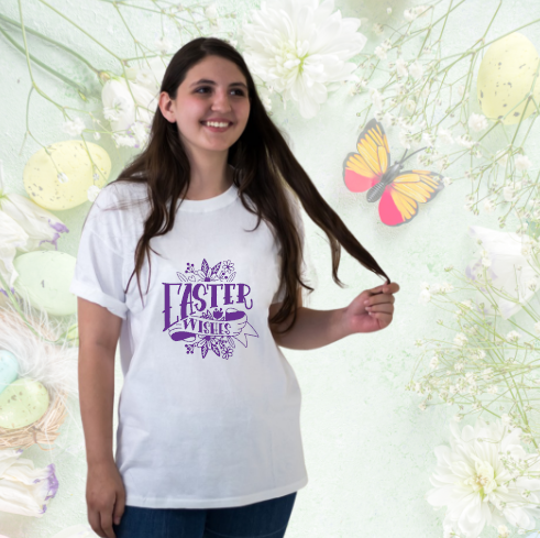 Easter Wishes White and Purple Shirt
